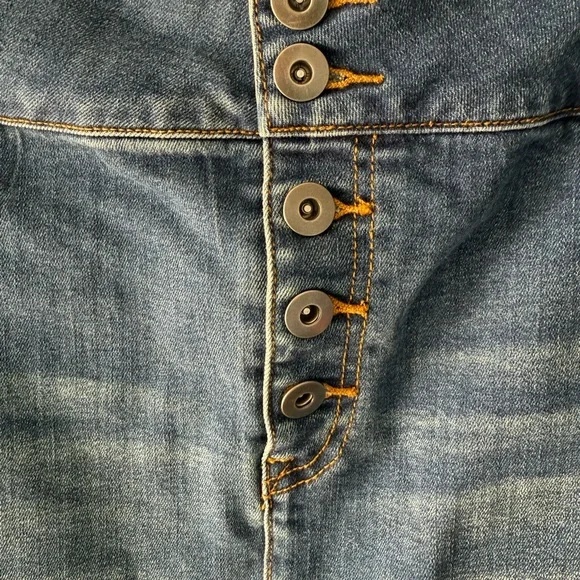 Prana Denim Mini Skirt, Button Front, Raw Hem, Size 10 - Picture 4 of 8